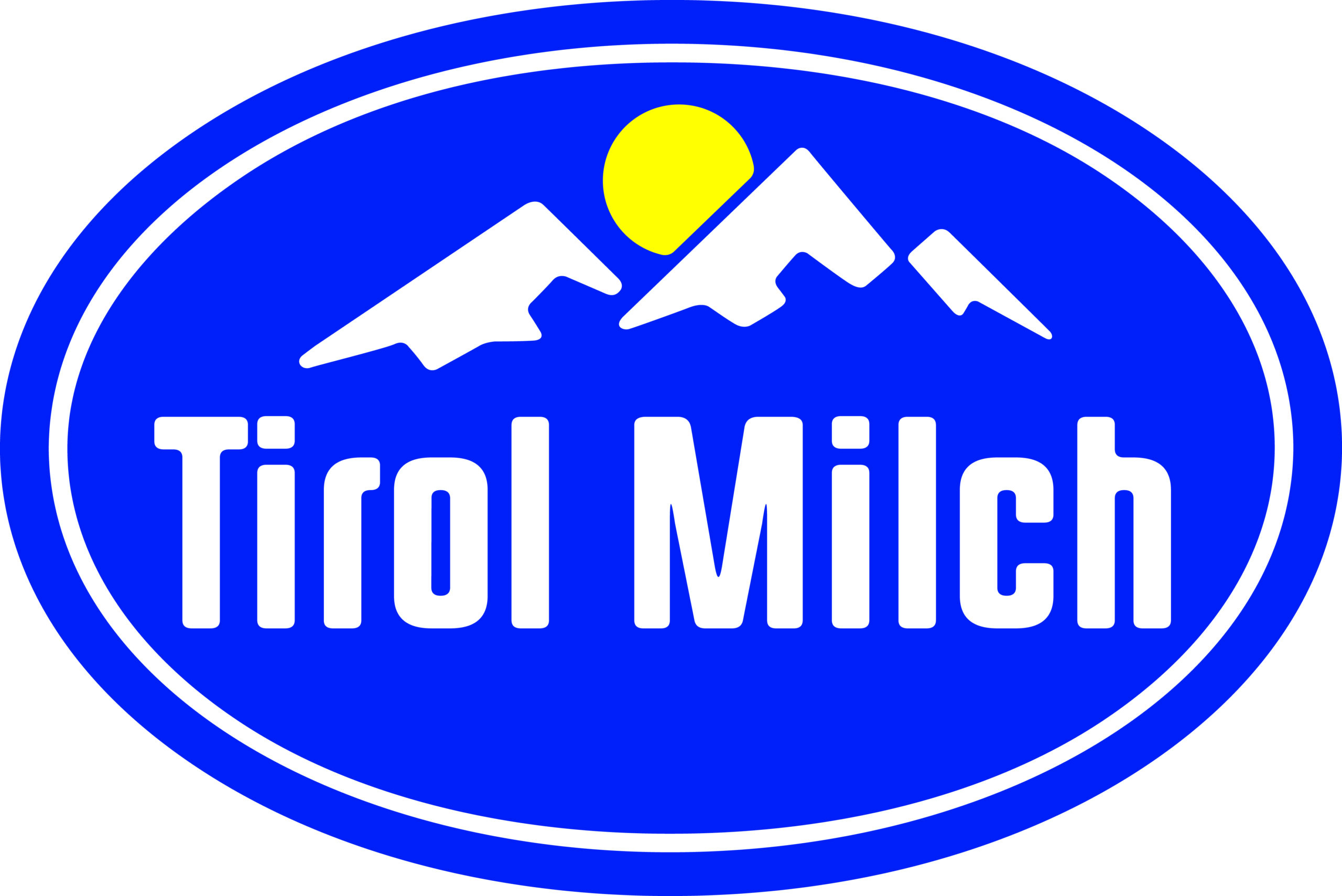 Logo von Tirol Milch mit Bergen und Sonne